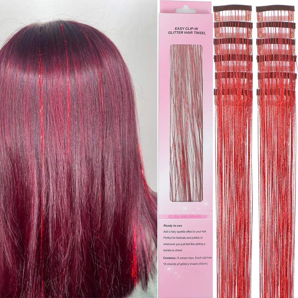 Hair Tinsel,18 Colors Hair Tinsel Kit for Girls 7600 Strands Fairy Tinsel Hair Extensions Holographic Hair Tinsel Heat Resistant Colored Hair Glitter Christmas Party Festival (18 Colors)