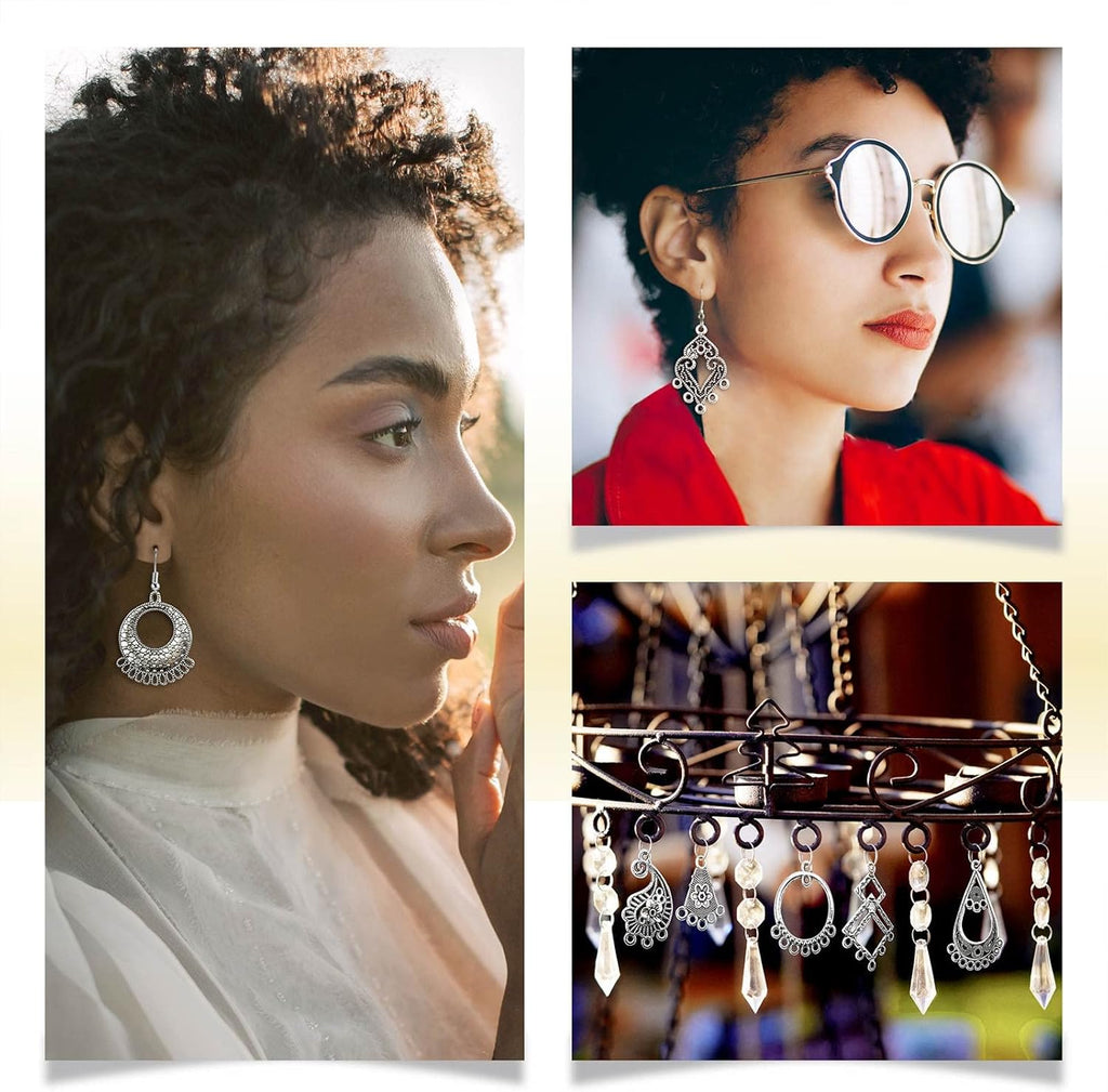 JIALEEY Antiqued Tibetan Silver Earring Chandelier Earring Jewelry Making Kit for Earring Drop and Charm Pendant Assorted Pack (30Pair 60Pcs)