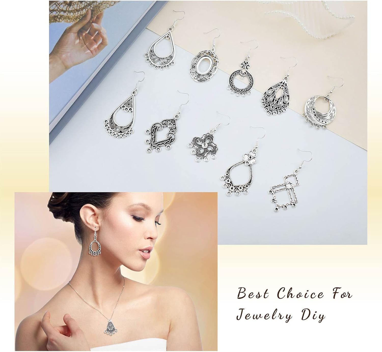 JIALEEY Antiqued Tibetan Silver Earring Chandelier Earring Jewelry Making Kit for Earring Drop and Charm Pendant Assorted Pack (30Pair 60Pcs)