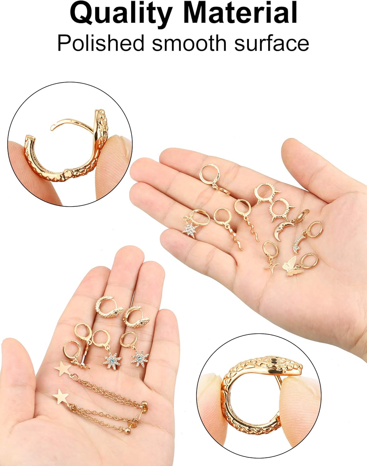 Hicarer 12 Pairs Dangle Hoop Earrings Aesthetic Huggie Earrings with Charms Small Drop Pendant Hoop Jewelry for Women