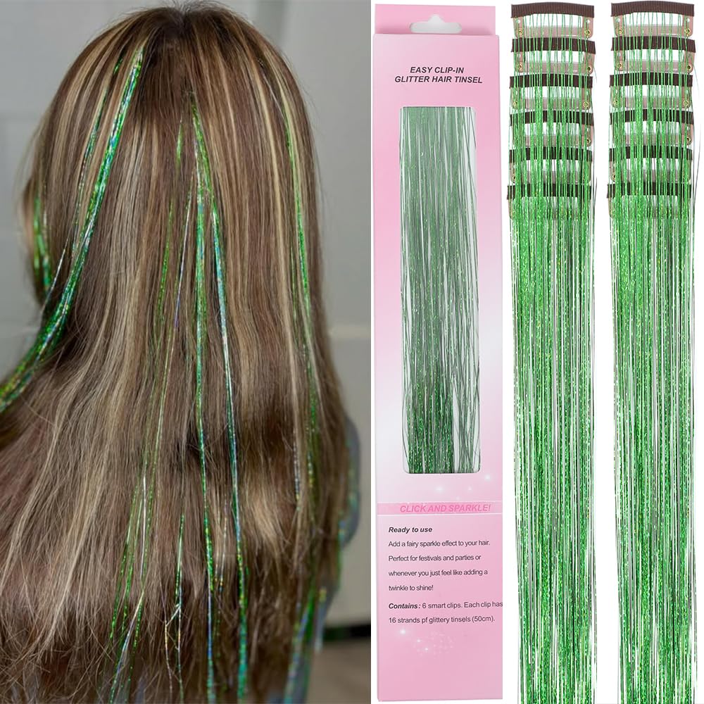 Hair Tinsel,18 Colors Hair Tinsel Kit for Girls 7600 Strands Fairy Tinsel Hair Extensions Holographic Hair Tinsel Heat Resistant Colored Hair Glitter Christmas Party Festival (18 Colors)