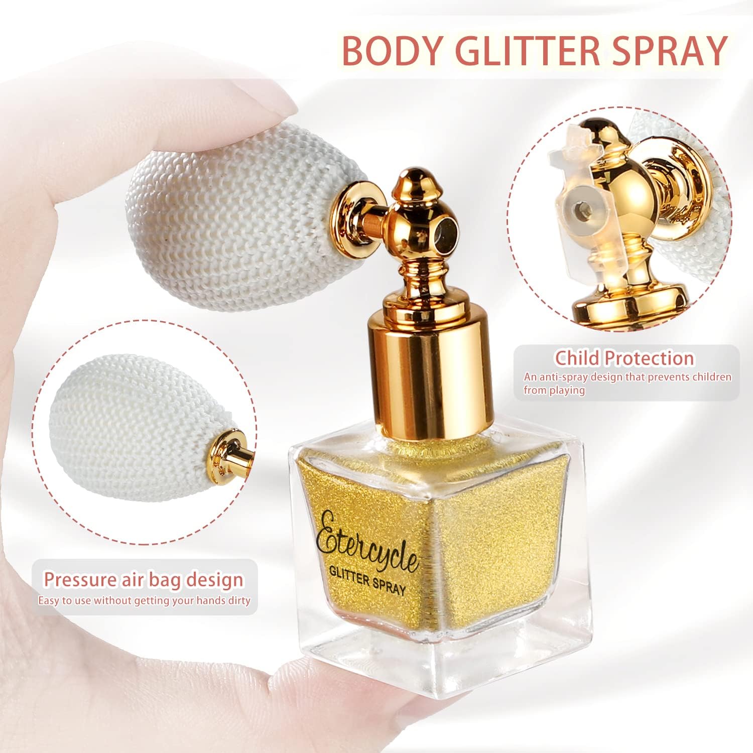 Etercycle Gold Body Glitter Spray, Shimmering Spray Powder Sparkle Powder, Cosmetic Shimmer Makeup Glitter for Hair and Body Face Clothes Nail Art Craft Design Easter Christmas Halloween Crafts