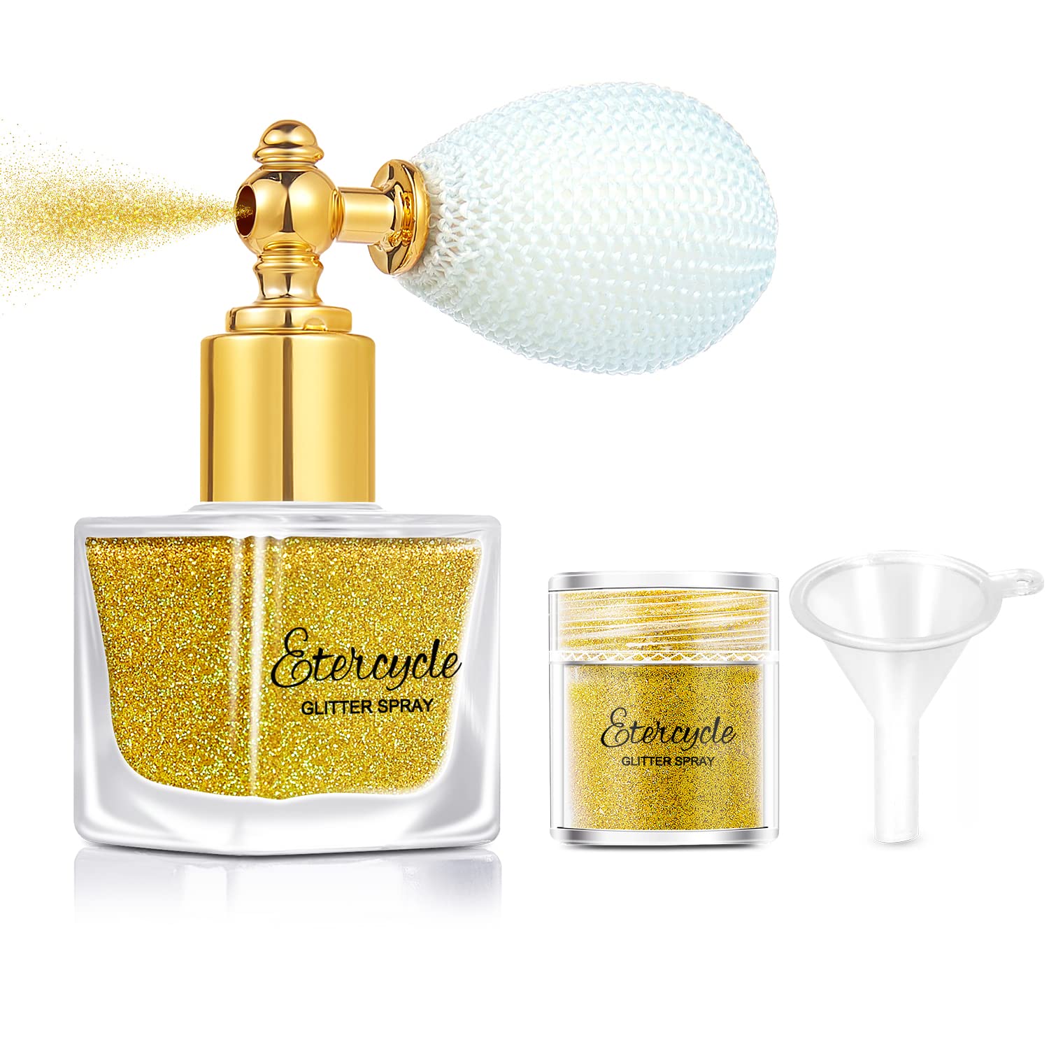 Etercycle Gold Body Glitter Spray, Shimmering Spray Powder Sparkle Powder, Cosmetic Shimmer Makeup Glitter for Hair and Body Face Clothes Nail Art Craft Design Easter Christmas Halloween Crafts