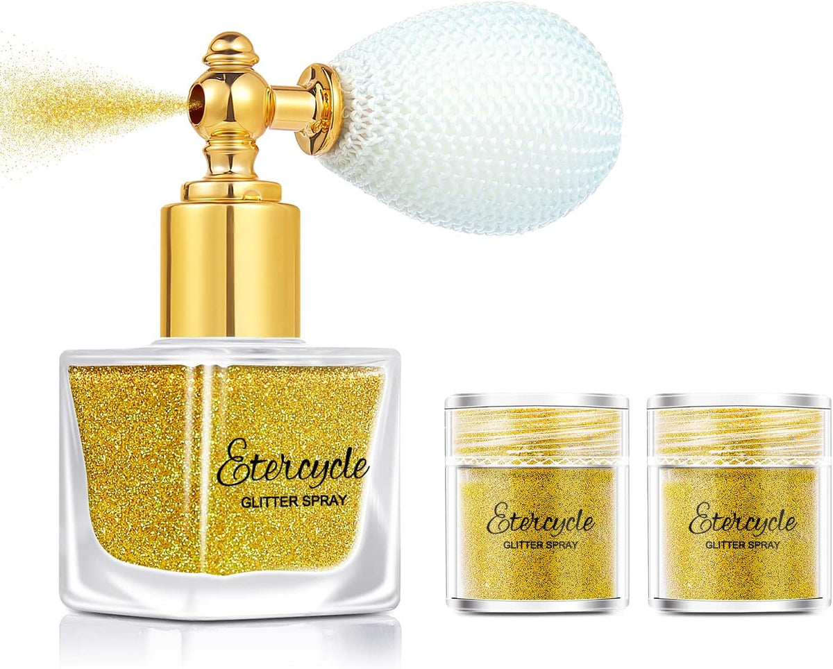 Etercycle Gold Body Glitter Spray, Shimmering Spray Powder Sparkle Powder, Cosmetic Shimmer Makeup Glitter for Hair and Body Face Clothes Nail Art Craft Design Easter Christmas Halloween Crafts