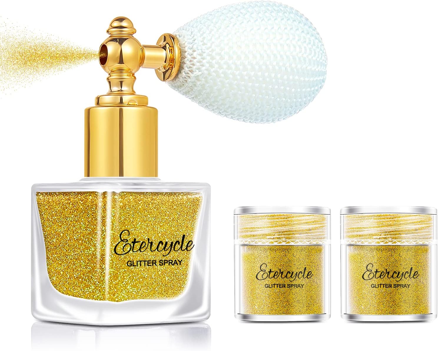 Etercycle Gold Body Glitter Spray, Shimmering Spray Powder Sparkle Powder, Cosmetic Shimmer Makeup Glitter for Hair and Body Face Clothes Nail Art Craft Design Easter Christmas Halloween Crafts
