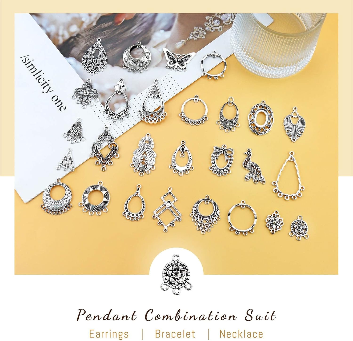 JIALEEY Antiqued Tibetan Silver Earring Chandelier Earring Jewelry Making Kit for Earring Drop and Charm Pendant Assorted Pack (30Pair 60Pcs)