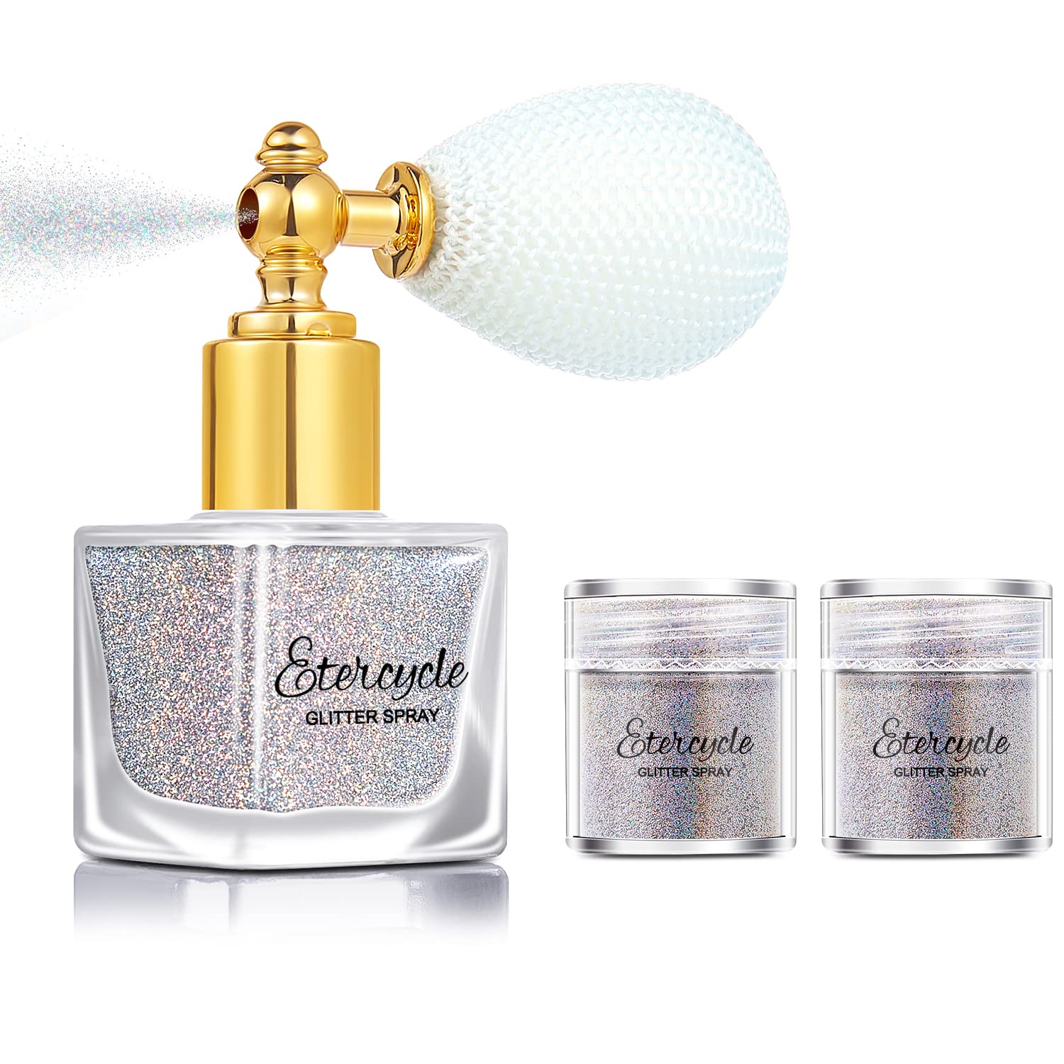 Etercycle Gold Body Glitter Spray, Shimmering Spray Powder Sparkle Powder, Cosmetic Shimmer Makeup Glitter for Hair and Body Face Clothes Nail Art Craft Design Easter Christmas Halloween Crafts