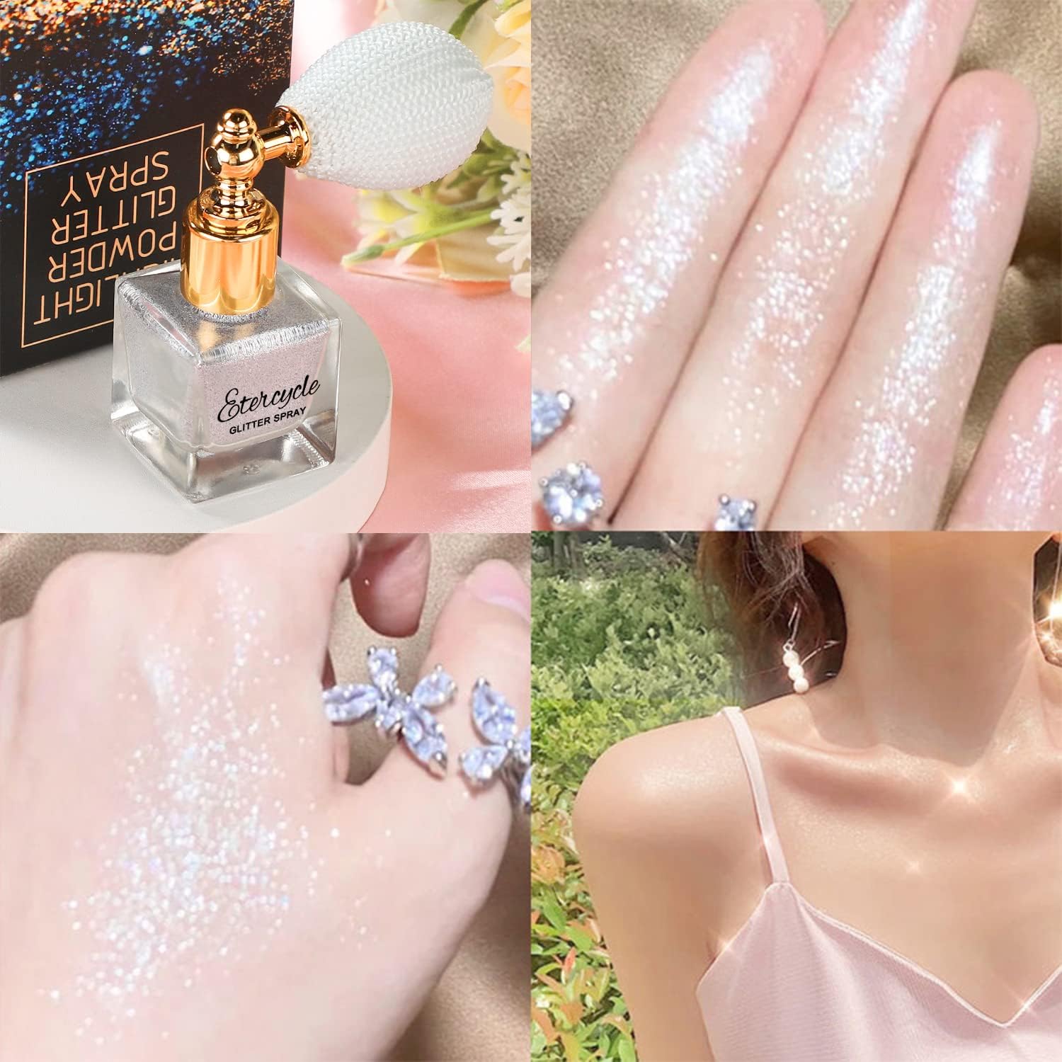 Etercycle Gold Body Glitter Spray, Shimmering Spray Powder Sparkle Powder, Cosmetic Shimmer Makeup Glitter for Hair and Body Face Clothes Nail Art Craft Design Easter Christmas Halloween Crafts