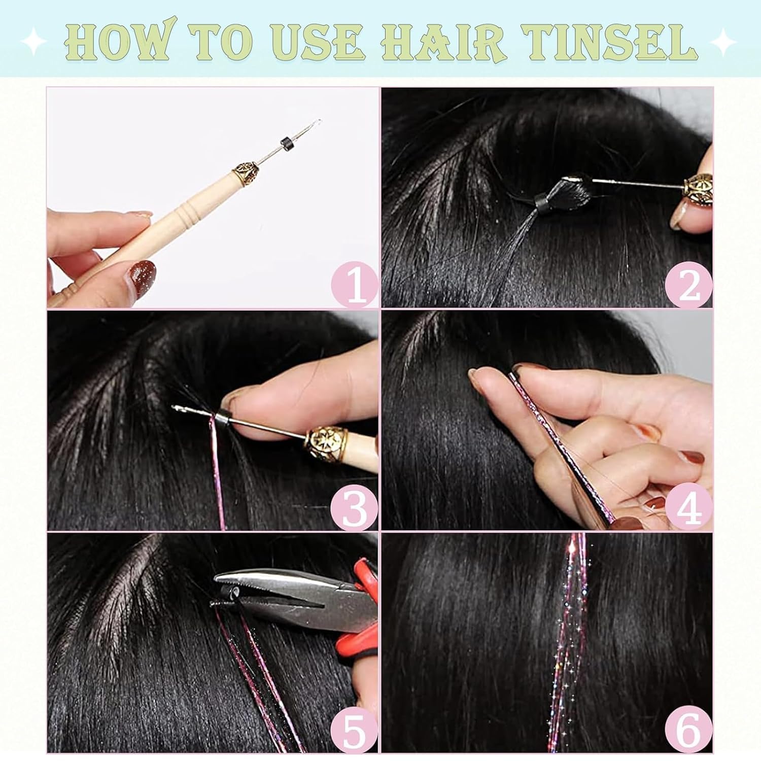 Hair Tinsel,18 Colors Hair Tinsel Kit for Girls 7600 Strands Fairy Tinsel Hair Extensions Holographic Hair Tinsel Heat Resistant Colored Hair Glitter Christmas Party Festival (18 Colors)