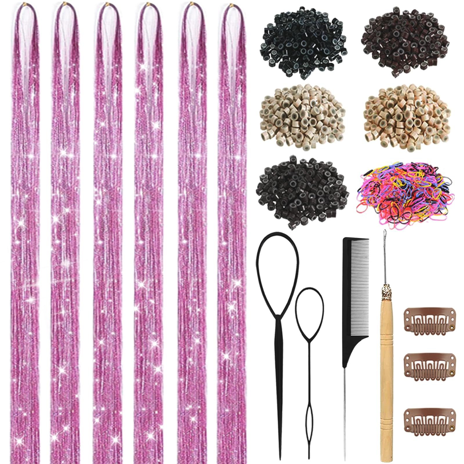 Hair Tinsel,18 Colors Hair Tinsel Kit for Girls 7600 Strands Fairy Tinsel Hair Extensions Holographic Hair Tinsel Heat Resistant Colored Hair Glitter Christmas Party Festival (18 Colors)