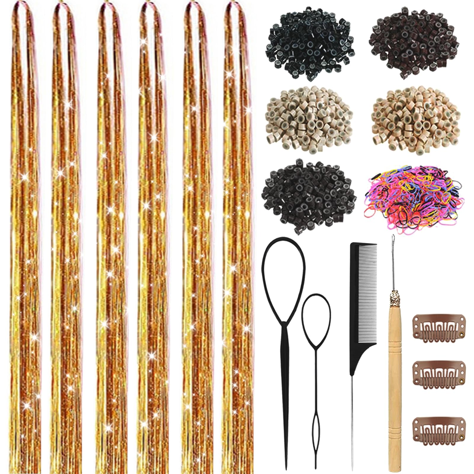 Hair Tinsel,18 Colors Hair Tinsel Kit for Girls 7600 Strands Fairy Tinsel Hair Extensions Holographic Hair Tinsel Heat Resistant Colored Hair Glitter Christmas Party Festival (18 Colors)