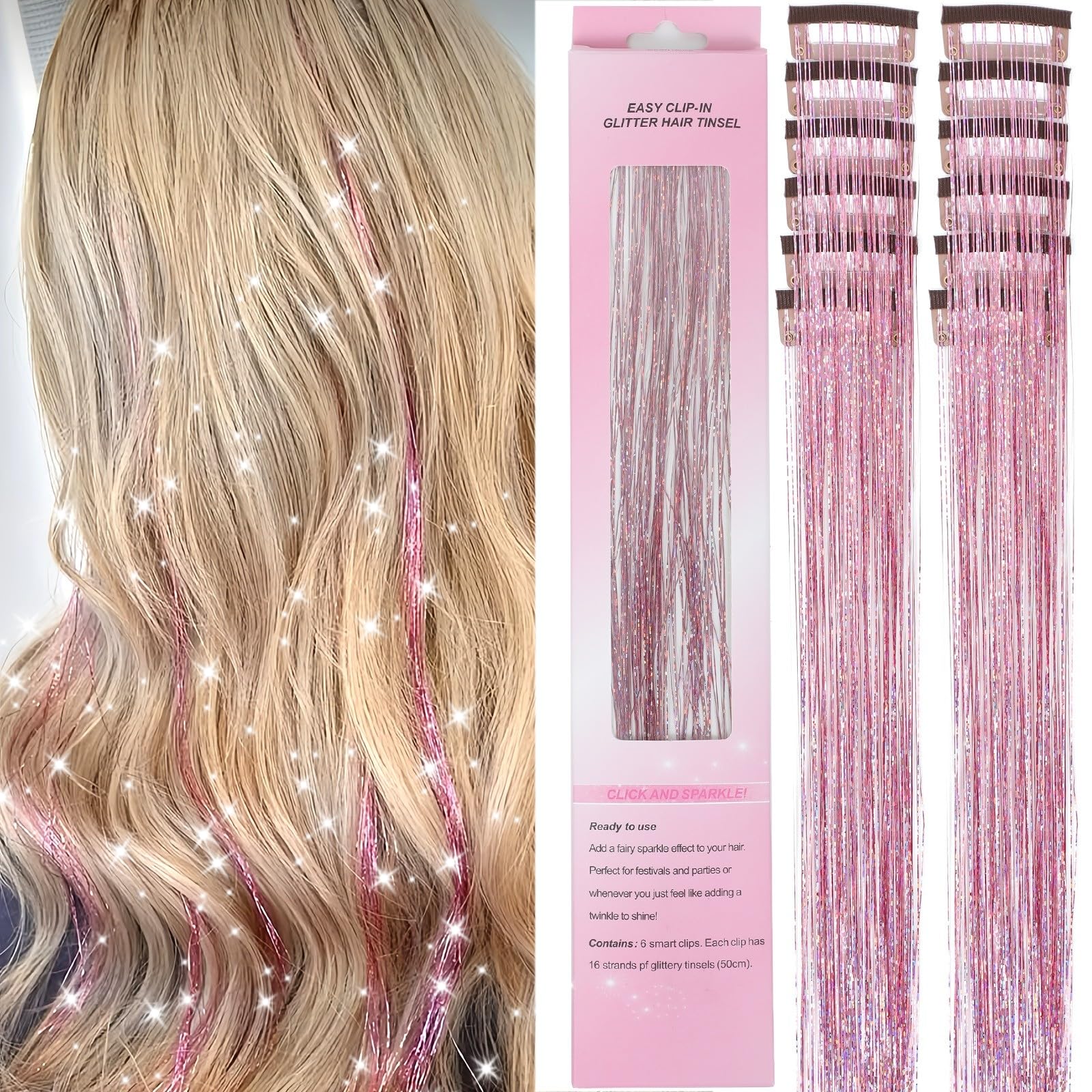 Hair Tinsel,18 Colors Hair Tinsel Kit for Girls 7600 Strands Fairy Tinsel Hair Extensions Holographic Hair Tinsel Heat Resistant Colored Hair Glitter Christmas Party Festival (18 Colors)